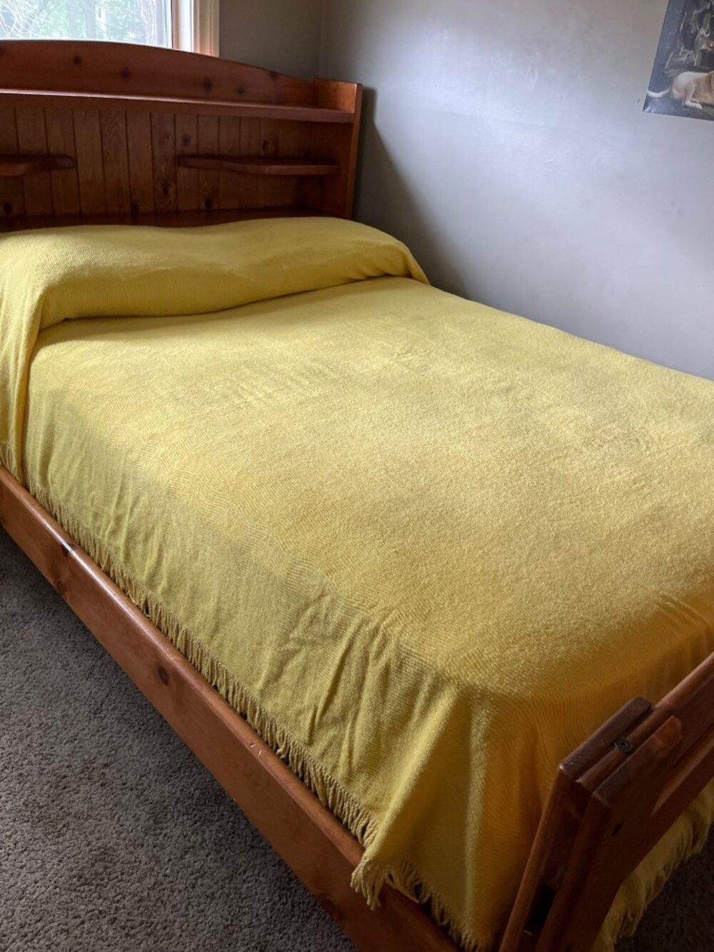 Vintage Yellow Chenille Double Bedspread Fringe Trim Used